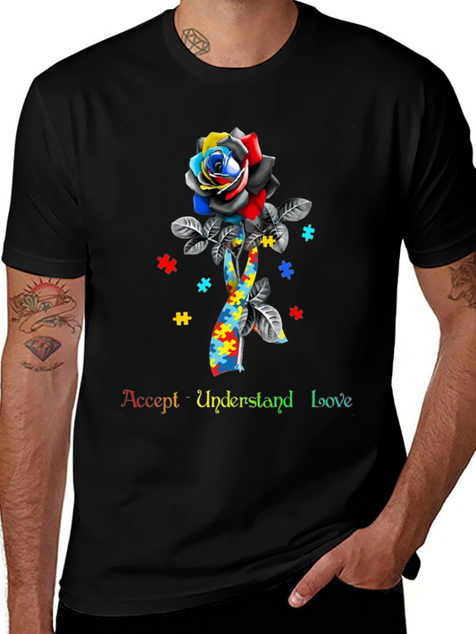 Autism Awareness Rose Ribbon T-Shirt