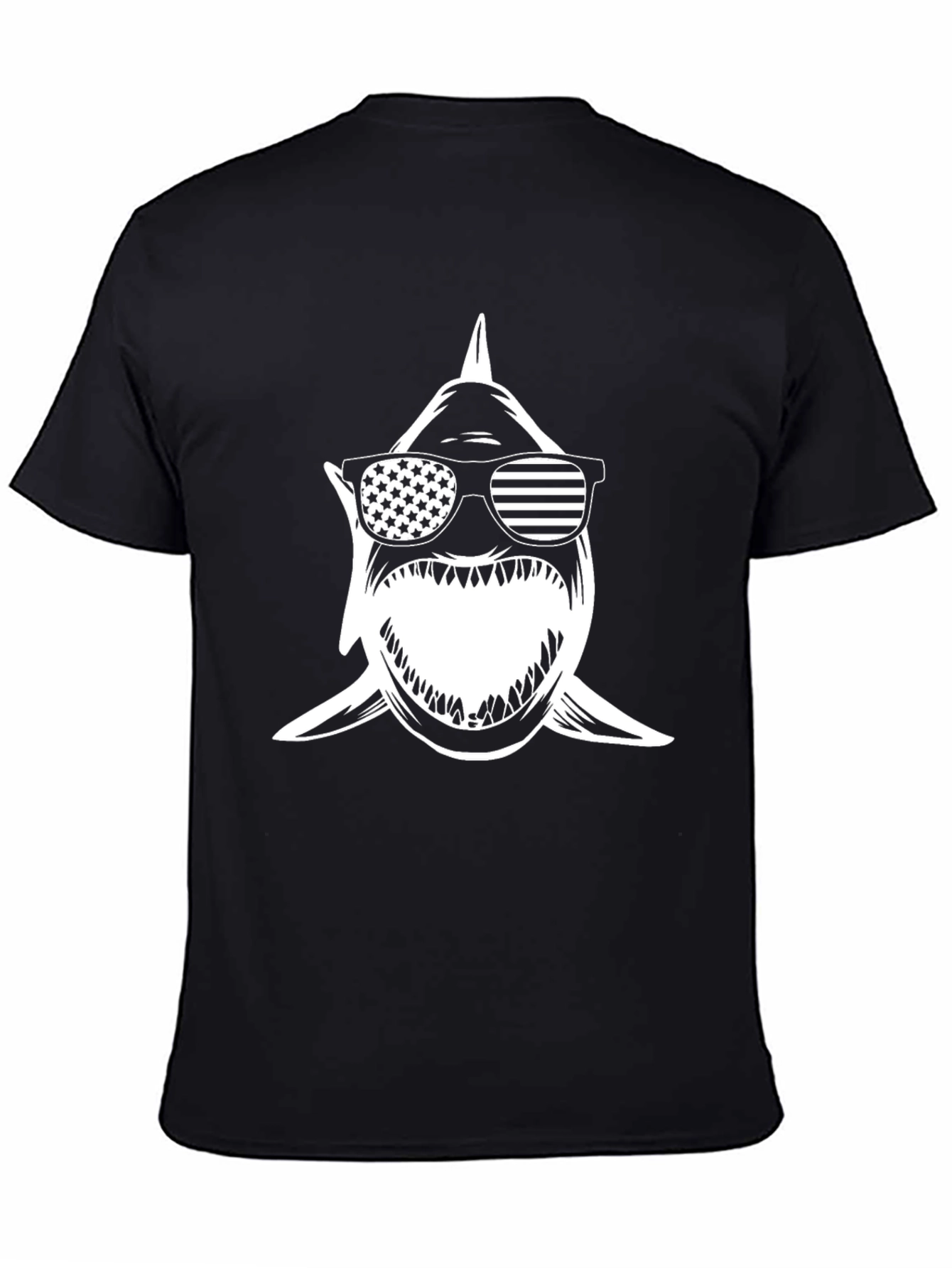Shark with American Flag Sunglasses Black Tee