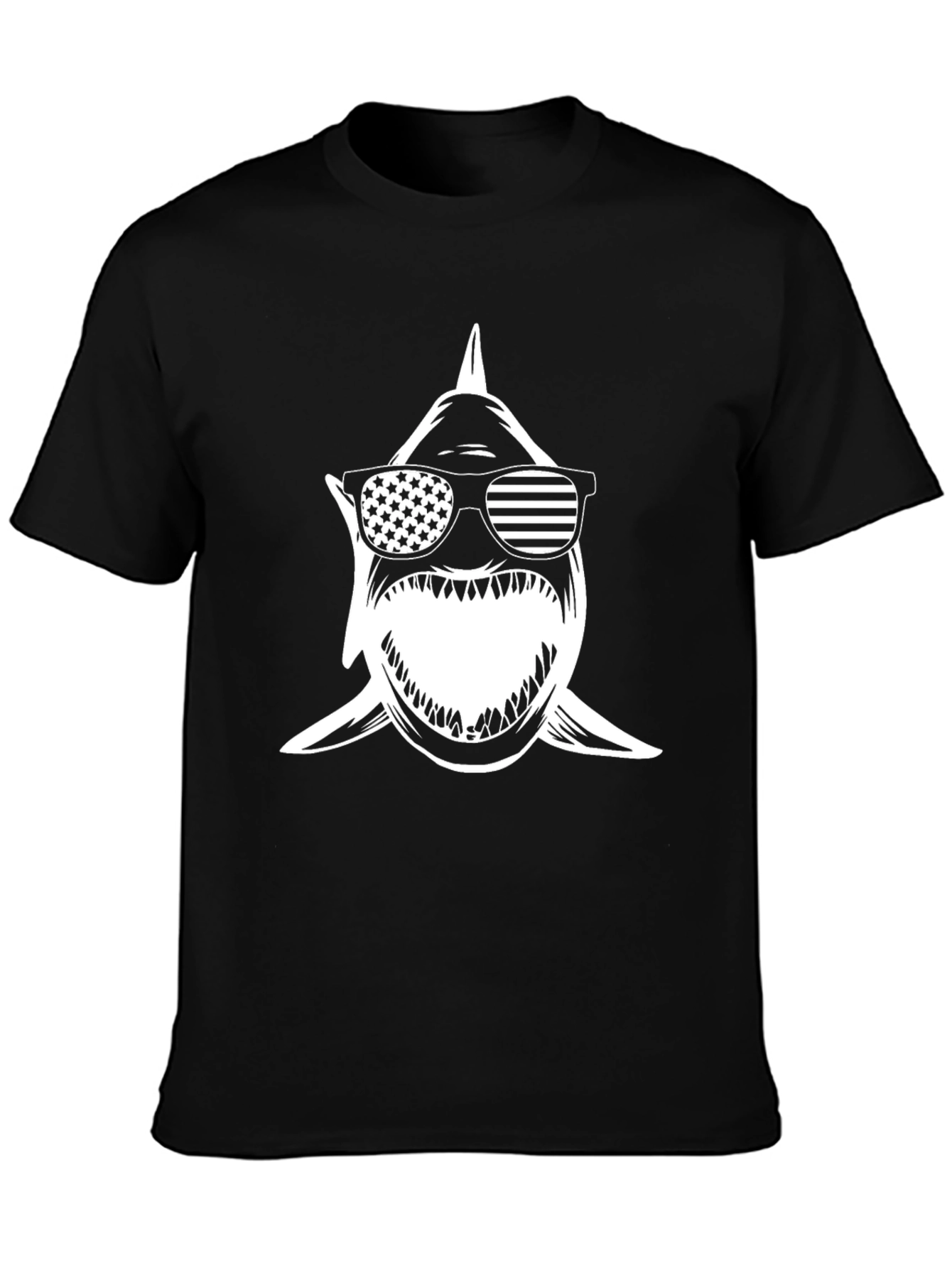 Shark with American Flag Sunglasses Black Tee