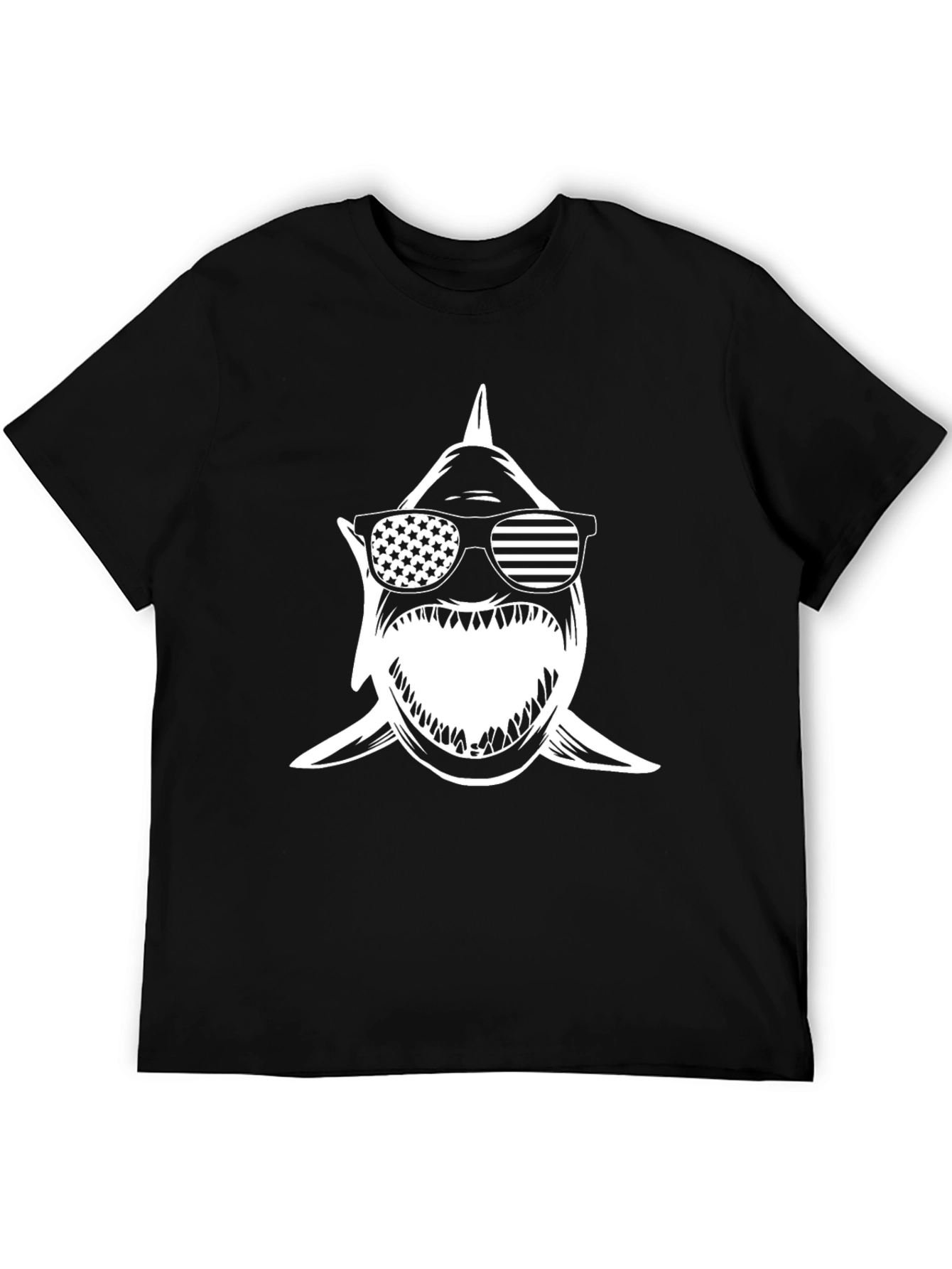 Shark with American Flag Sunglasses Black Tee