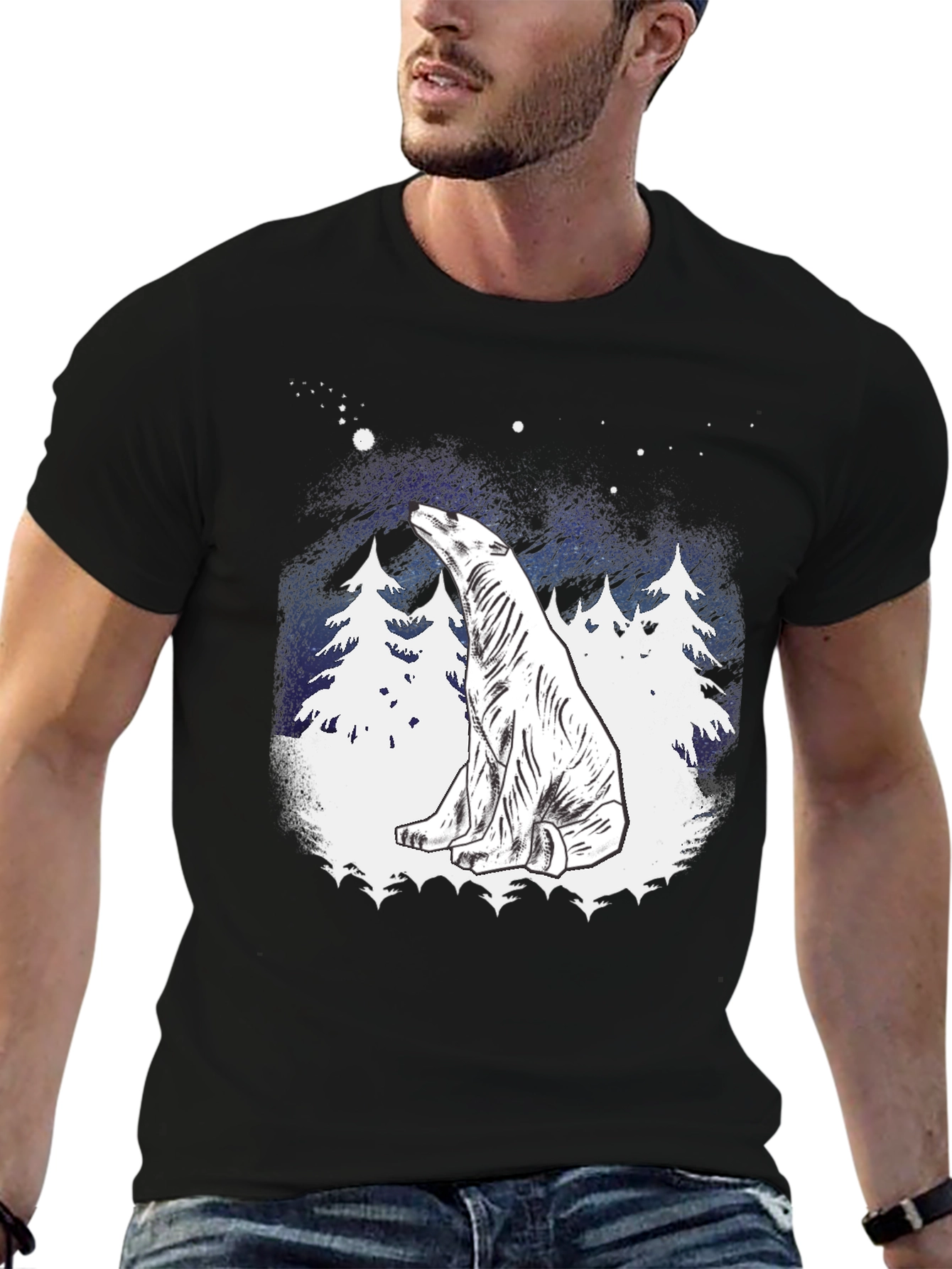 Polar Bear Stargazing Graphic Tee