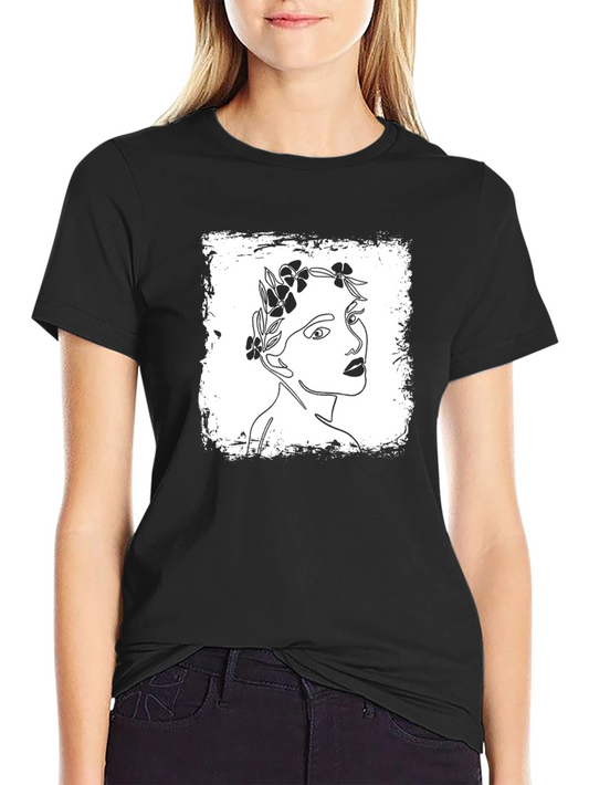 Floral Woman Graphic Tee - Stylish Unisex Black T-Shirt