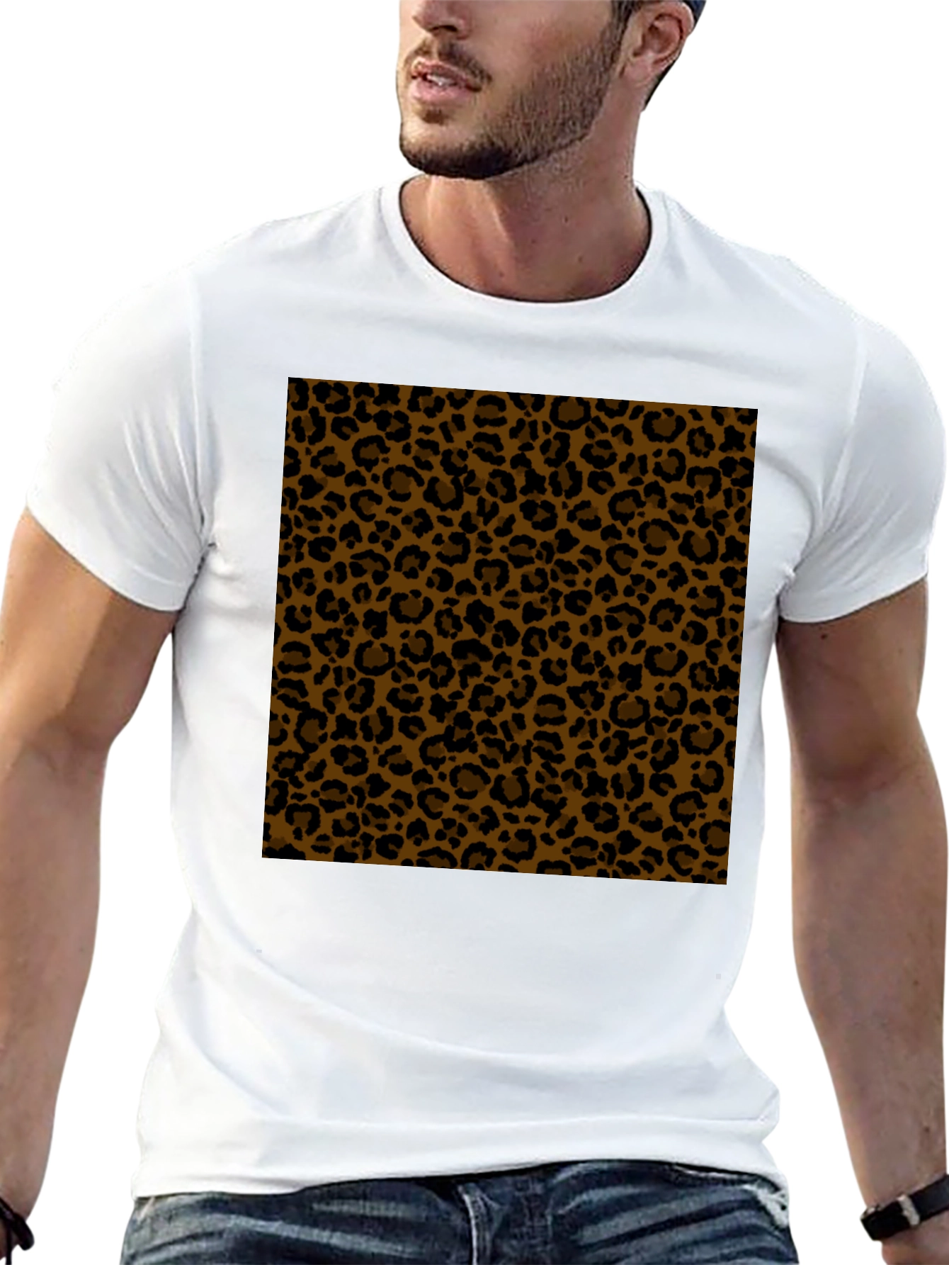 Black Tee with Leopard Print Panel