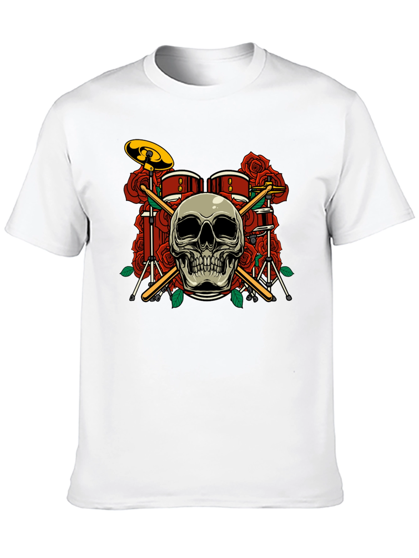 Skull Drum Set Roses Graphic Tee