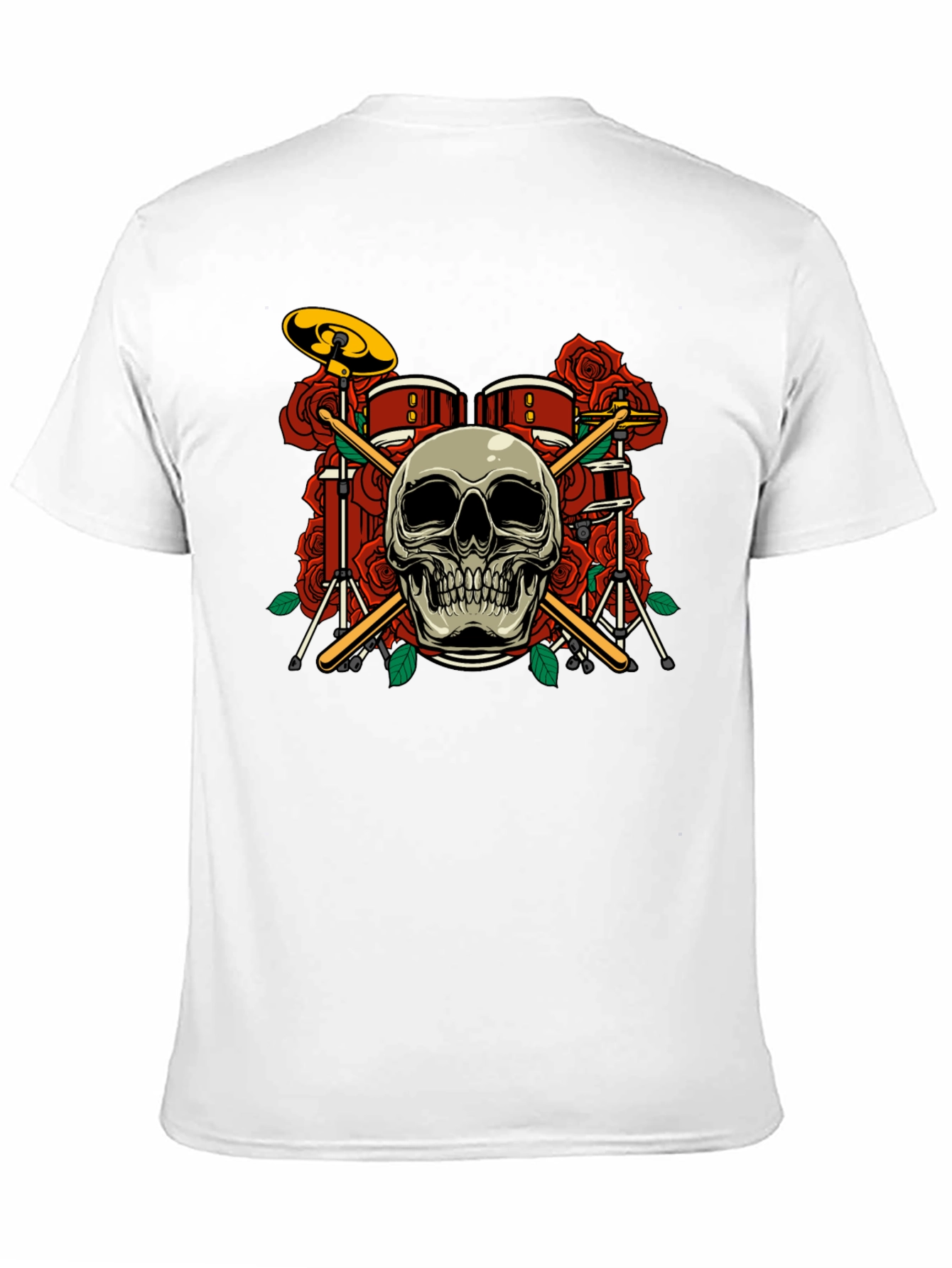 Skull Drum Set Roses Graphic Tee