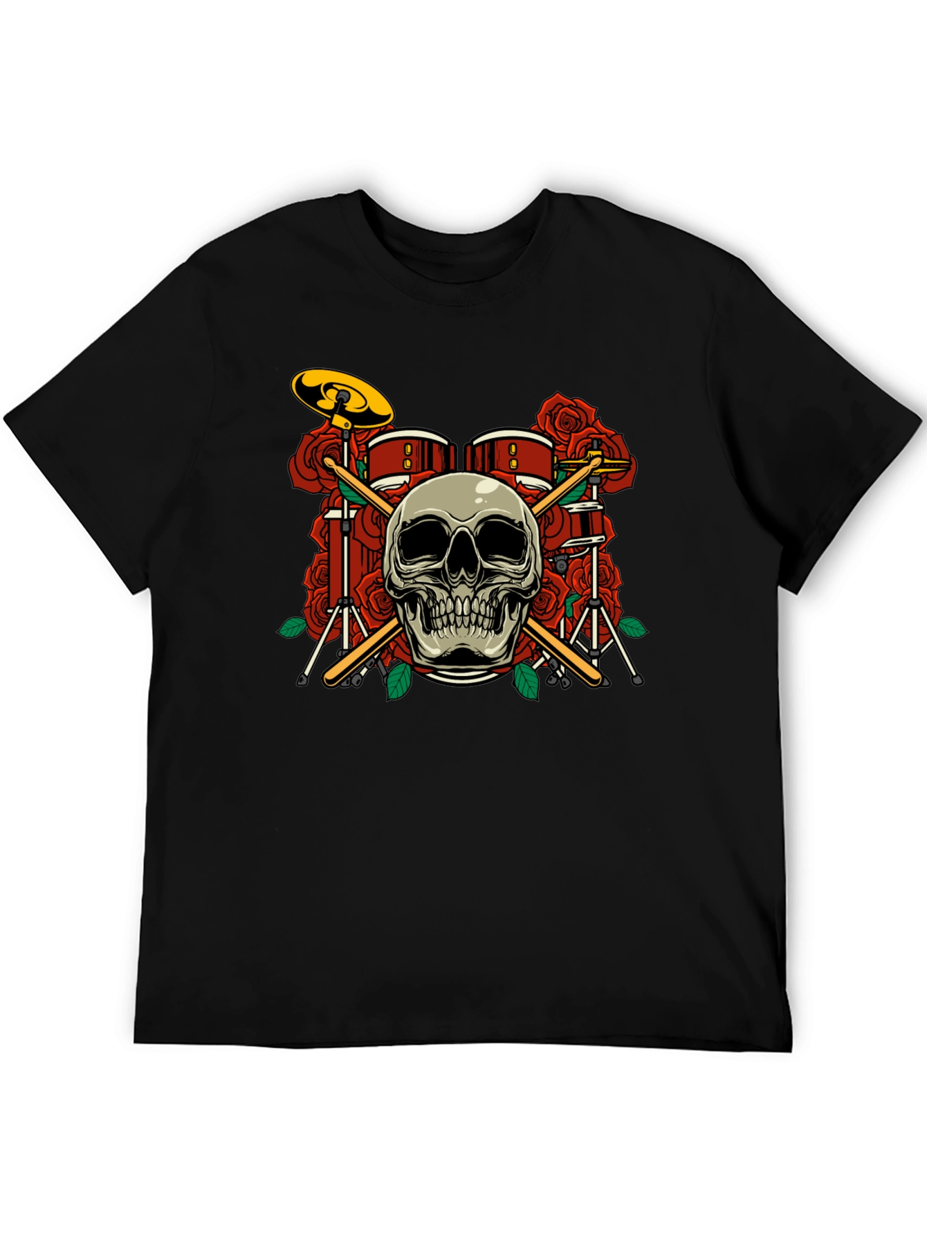 Skull Drum Set Roses Graphic Tee