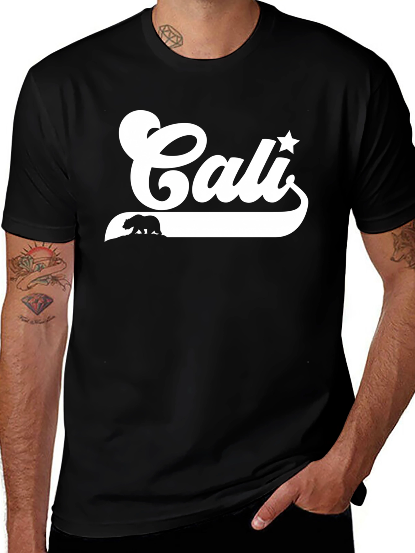 Cali Bear Star Black Graphic T-Shirt