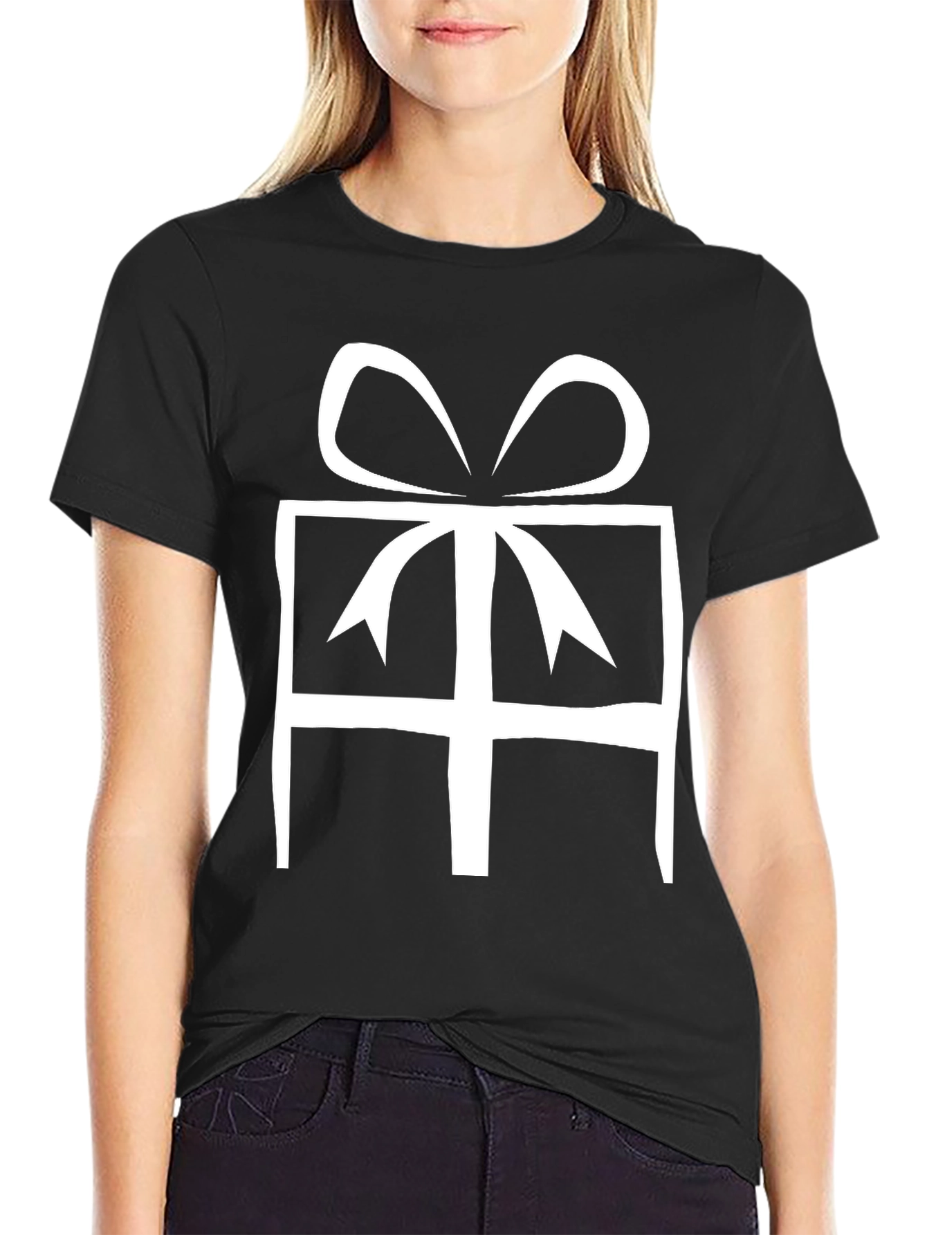 Gift Box Graphic Tee - Black Cotton Casual Wear