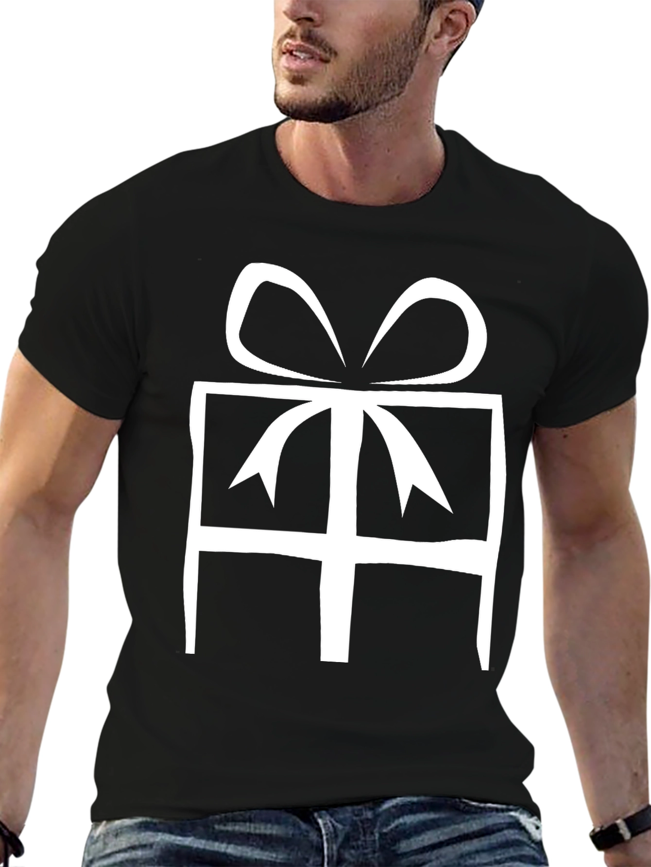 Gift Box Graphic Tee - Black Cotton Casual Wear