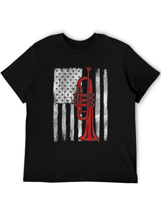 Trumpet American Flag Graphic T-Shirt