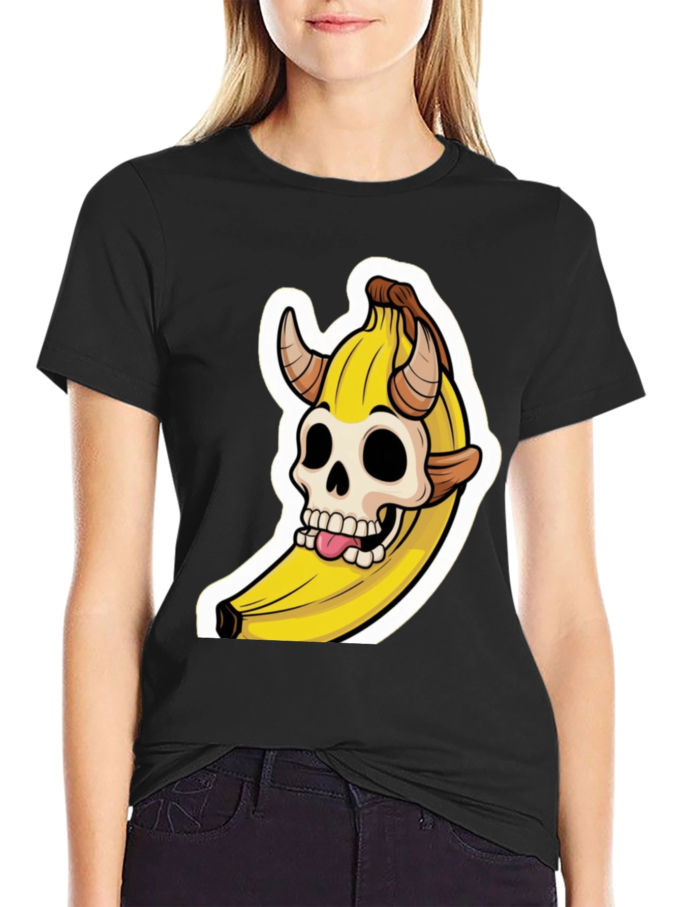Banana Devil Skull Graphic T-Shirt