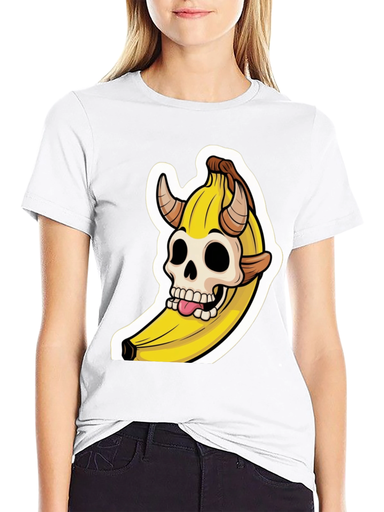 Banana Devil Skull Graphic T-Shirt