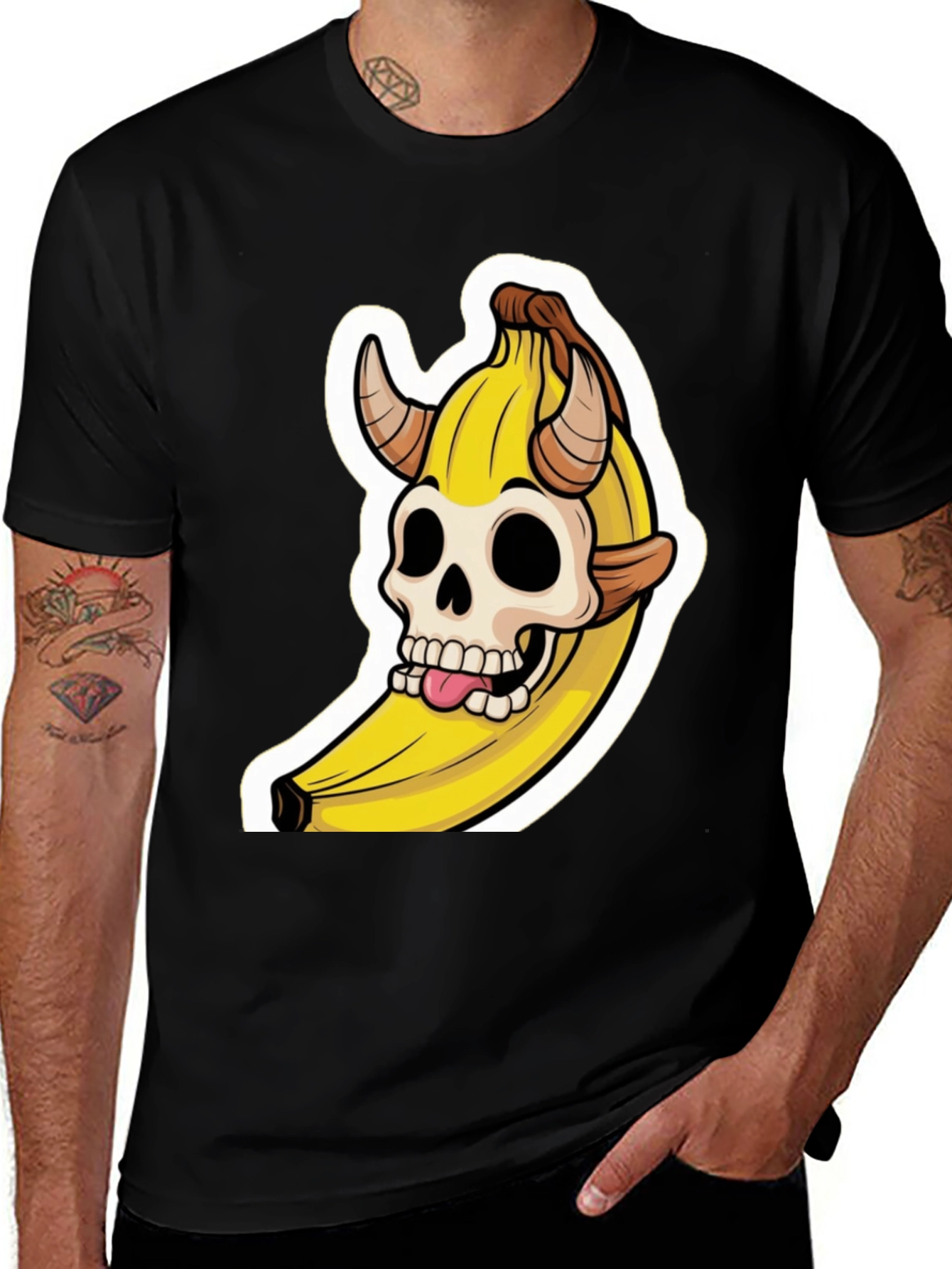 Banana Devil Skull Graphic T-Shirt