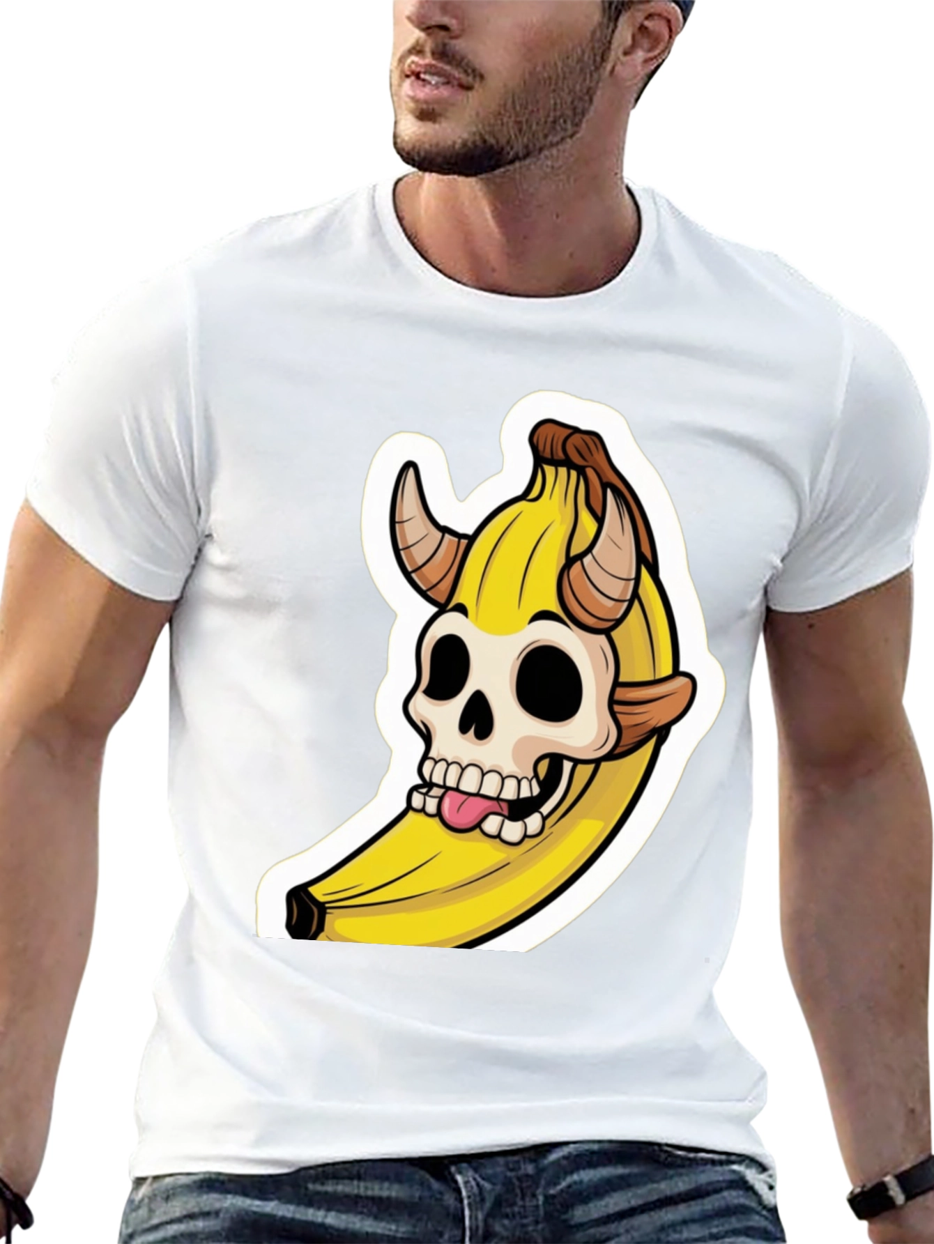 Banana Devil Skull Graphic T-Shirt