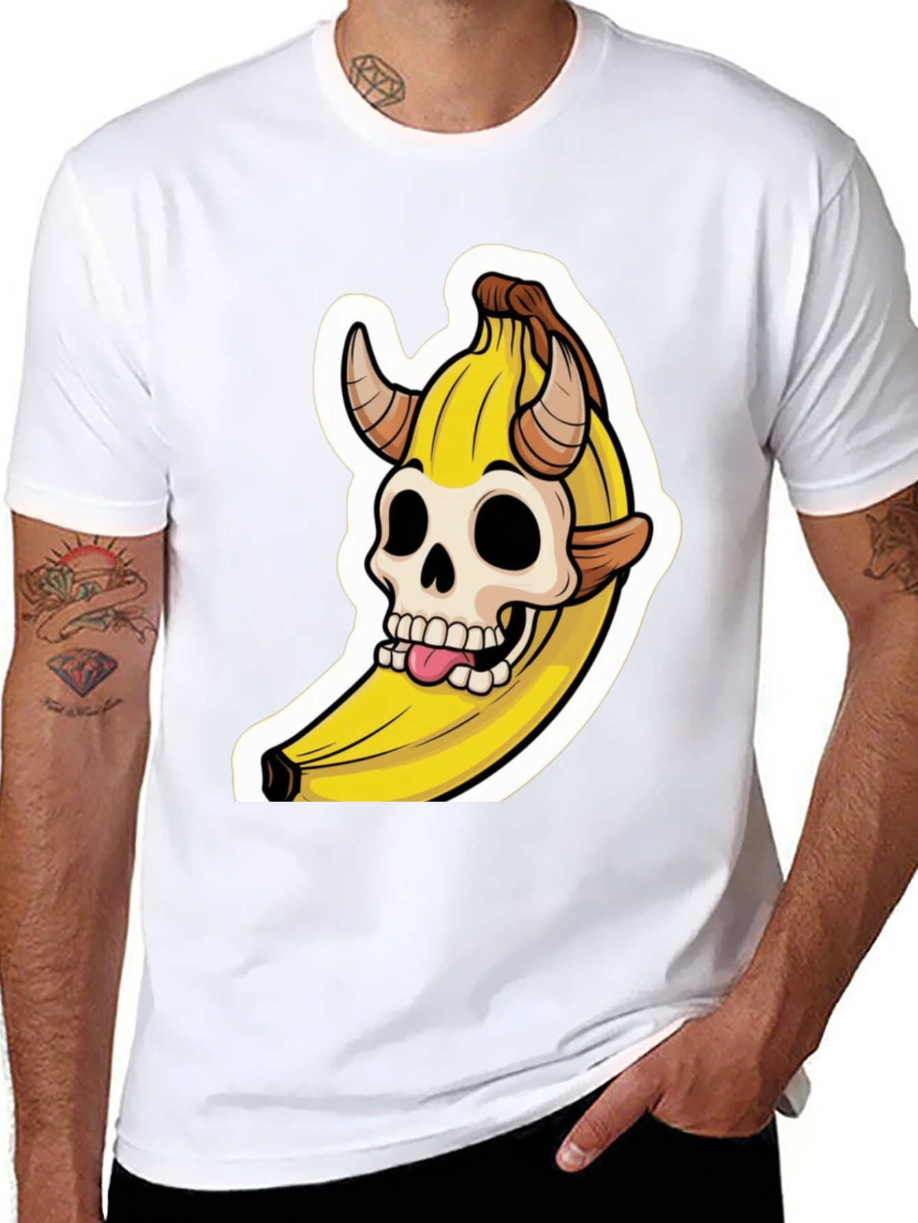 Banana Devil Skull Graphic T-Shirt