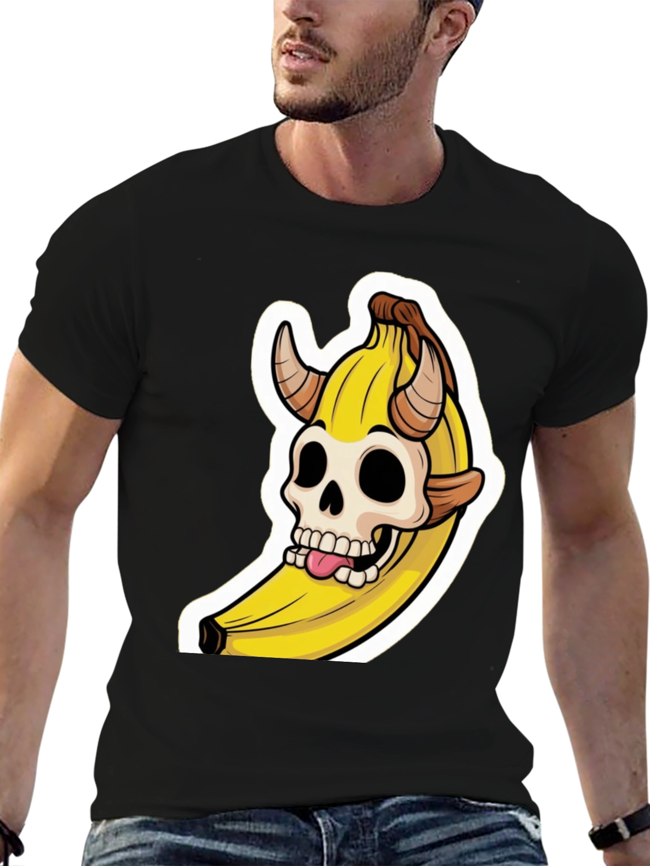 Banana Devil Skull Graphic T-Shirt
