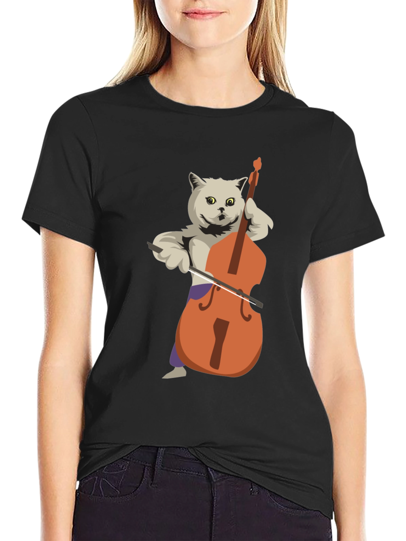 Cat Playing Bass T-Shirt - Funny Musician Tee