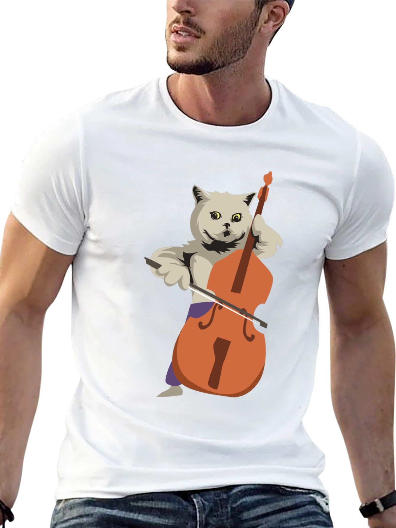 Cat Playing Bass T-Shirt - Funny Musician Tee