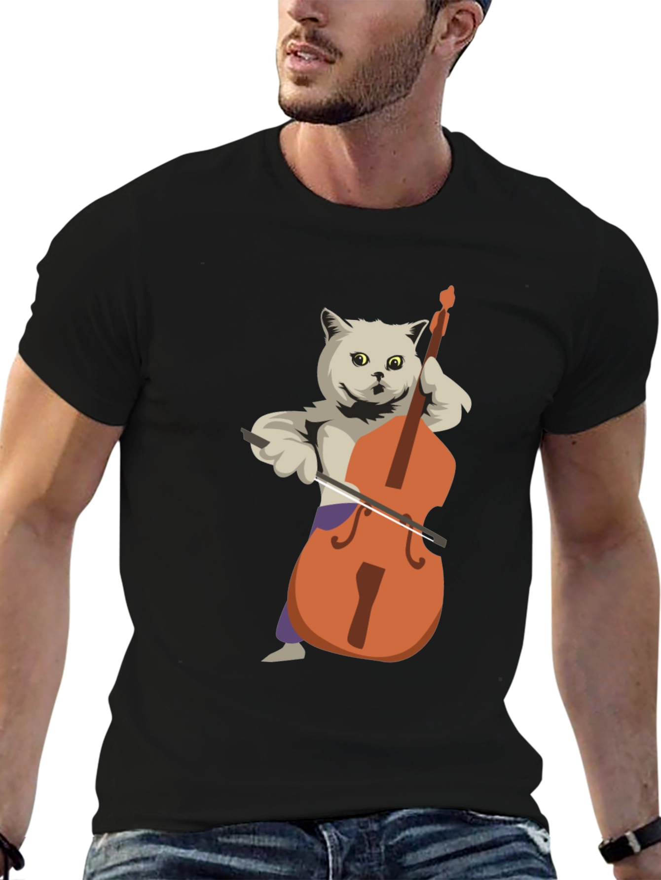Cat Playing Bass T-Shirt - Funny Musician Tee