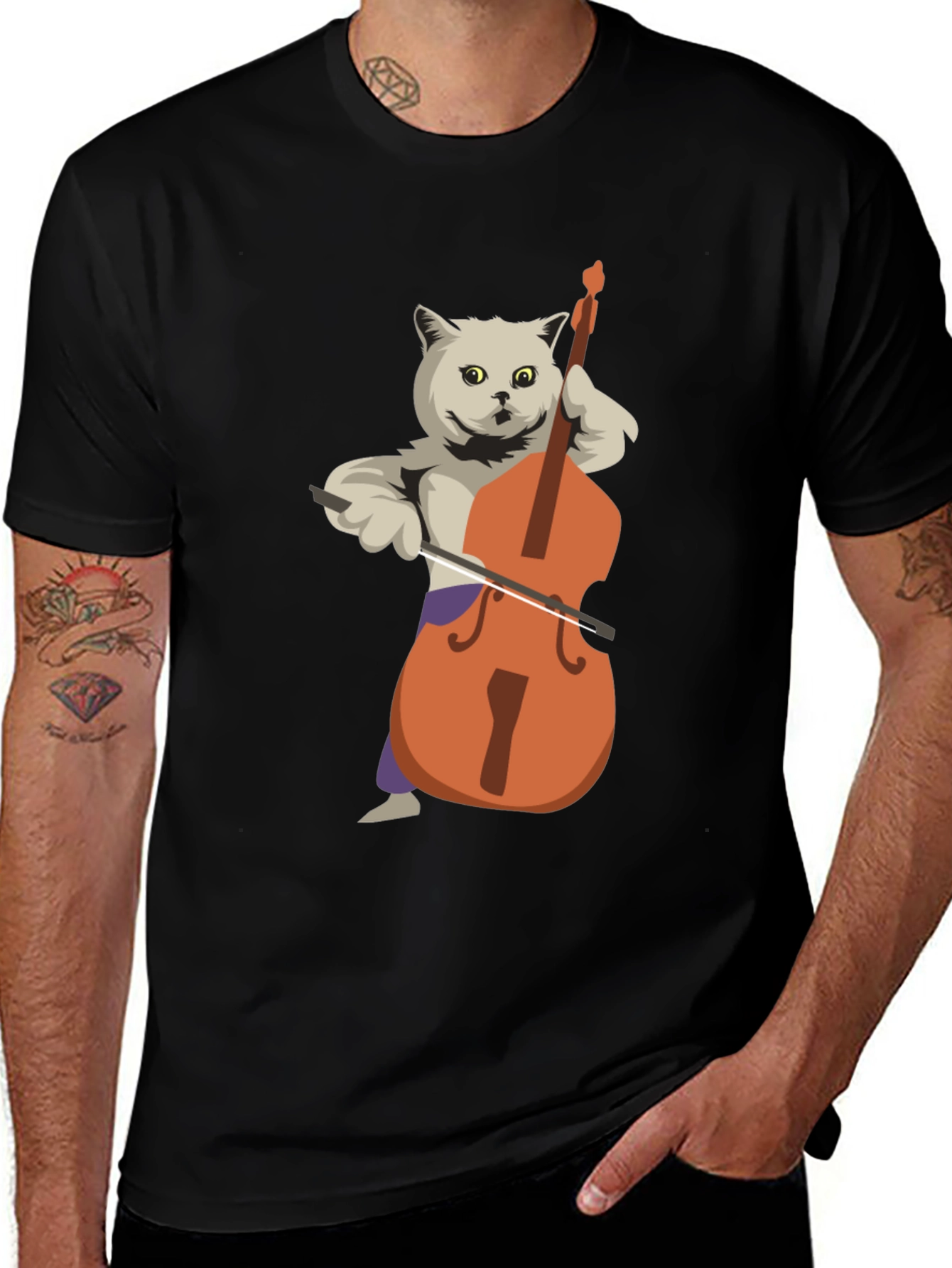Cat Playing Bass T-Shirt - Funny Musician Tee