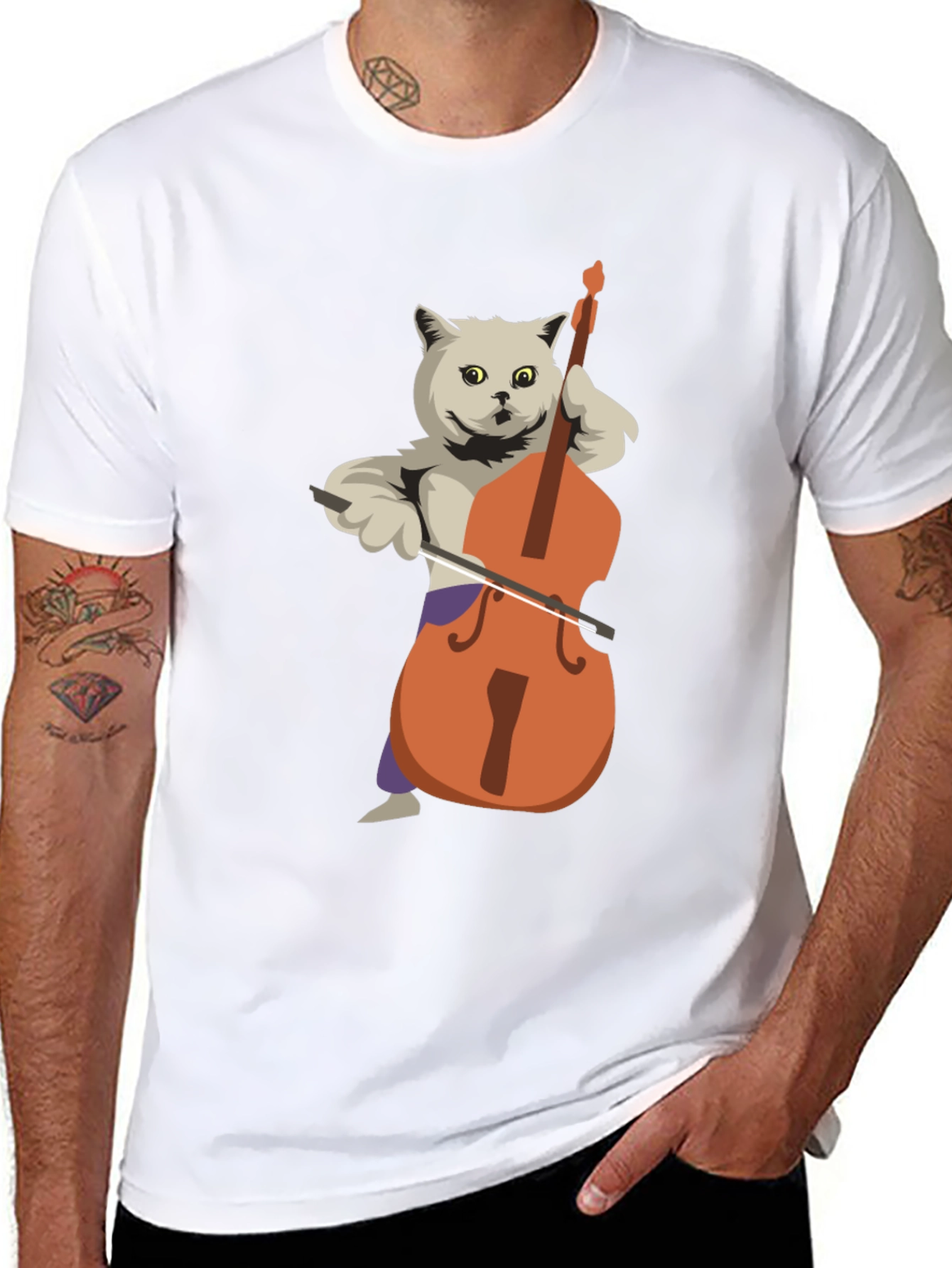 Cat Playing Bass T-Shirt - Funny Musician Tee