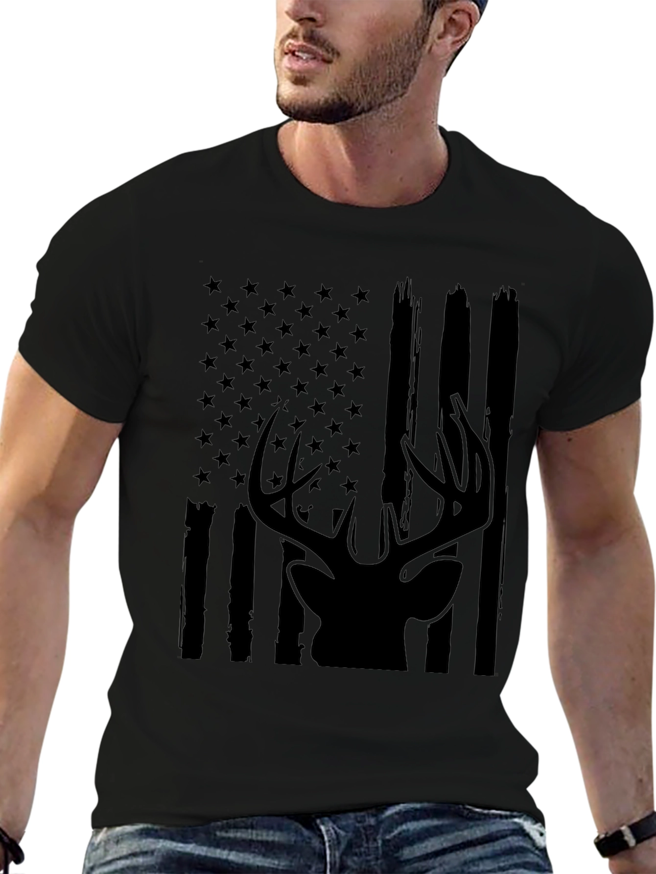Mens American Flag Deer Graphic Tee