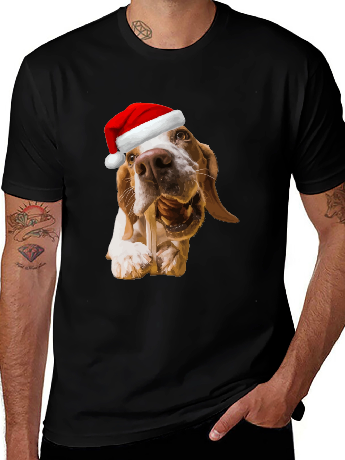 Dog with Santa Hat Graphic T-Shirt