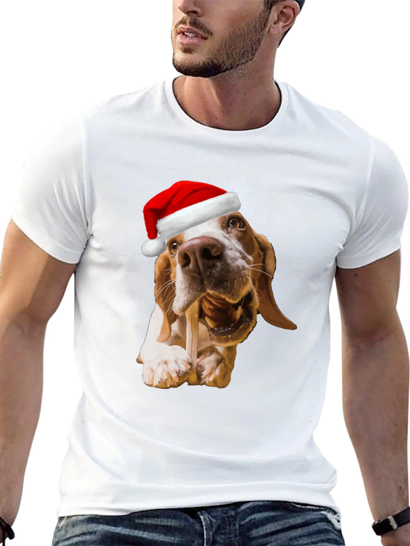 Dog with Santa Hat Graphic T-Shirt