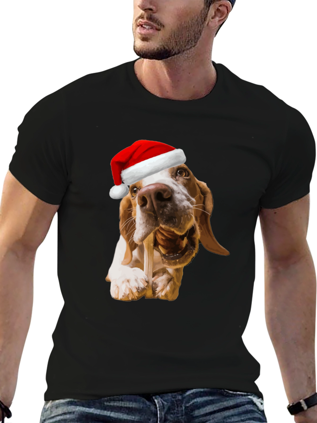 Dog with Santa Hat Graphic T-Shirt