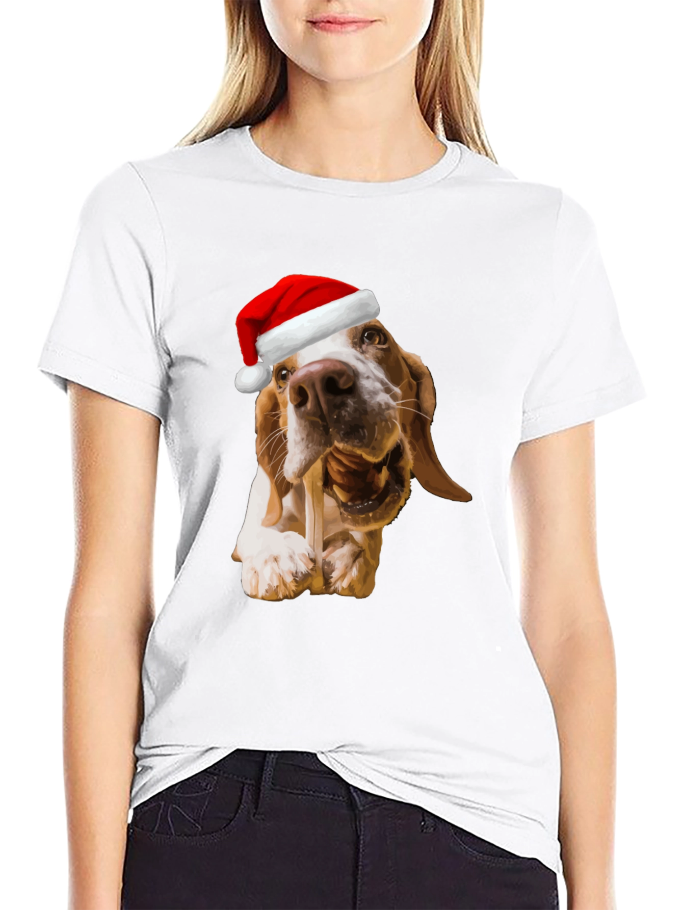 Dog with Santa Hat Graphic T-Shirt