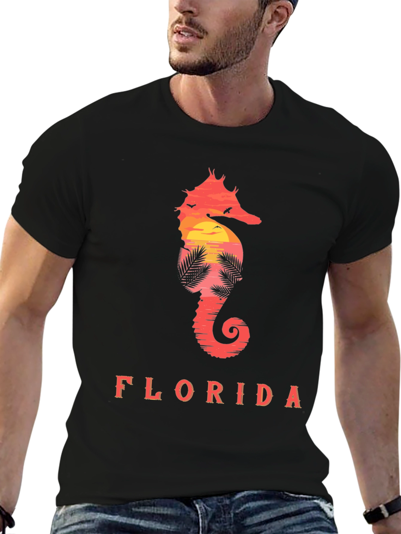 Florida Seahorse Sunset Graphic Tee