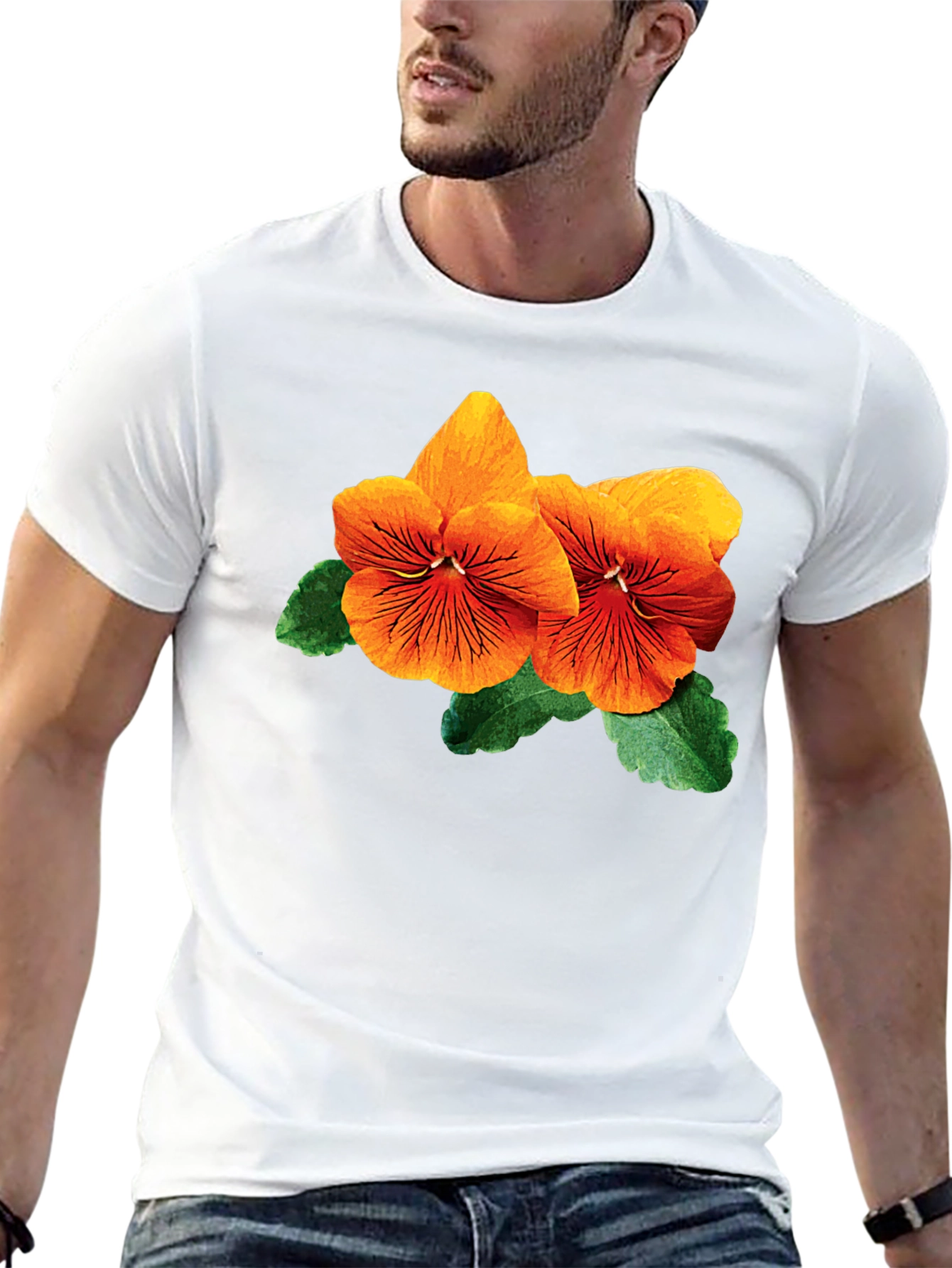 Floral Pansy T-Shirt - Stylish Black Cotton Tee