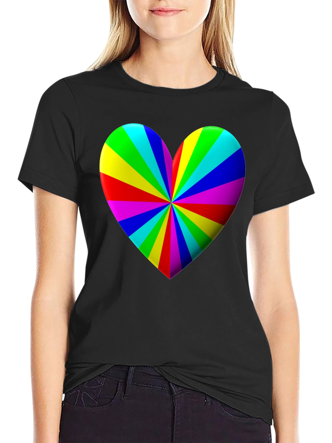 Rainbow Heart Graphic Black T-Shirt