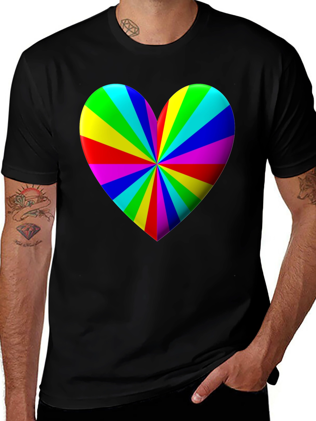 Rainbow Heart Graphic Black T-Shirt