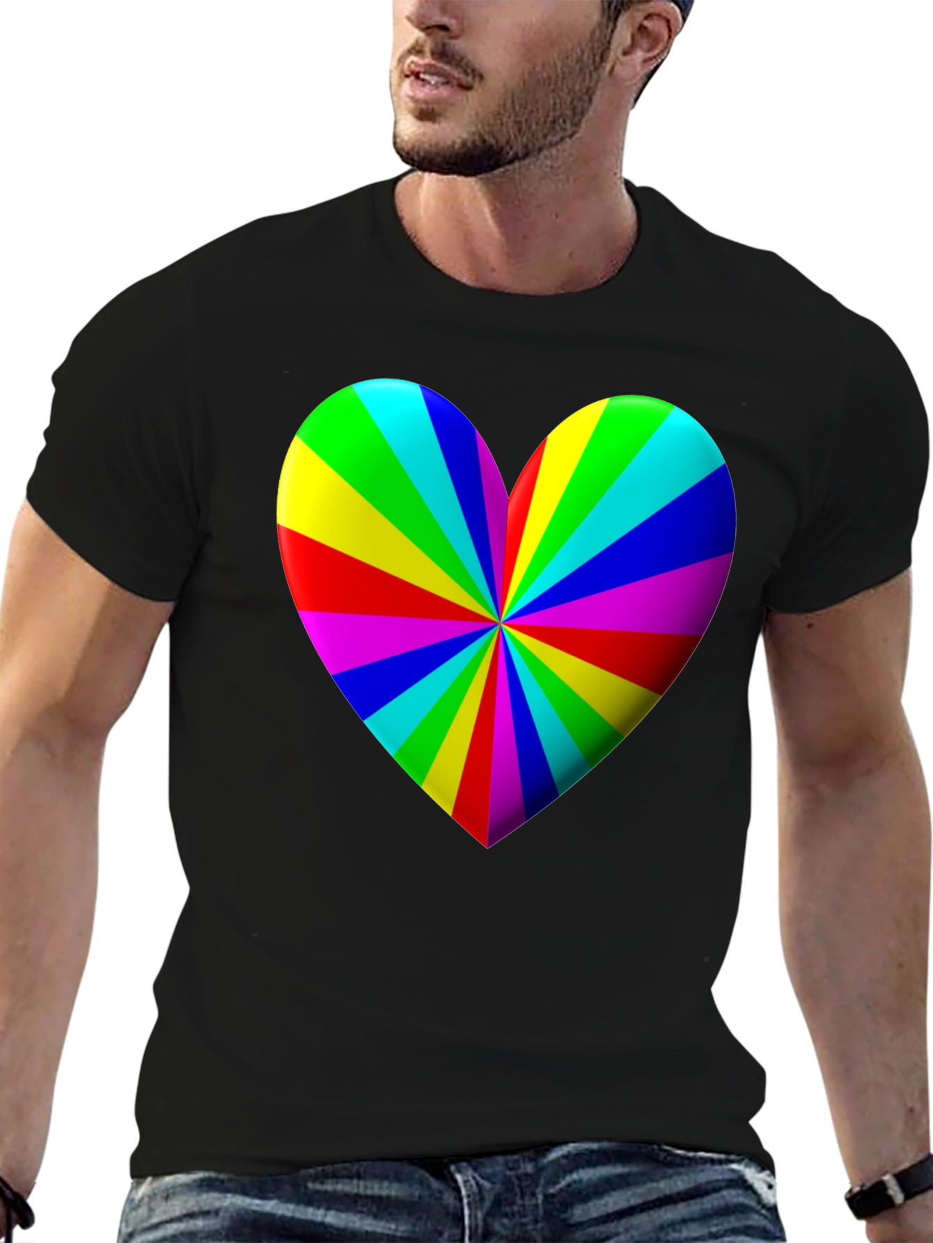 Rainbow Heart Graphic Black T-Shirt