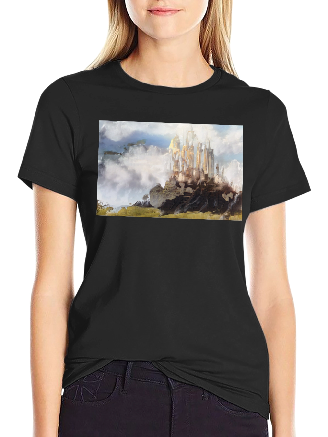 Fantasy Castle T-Shirt - Black Cotton Blend