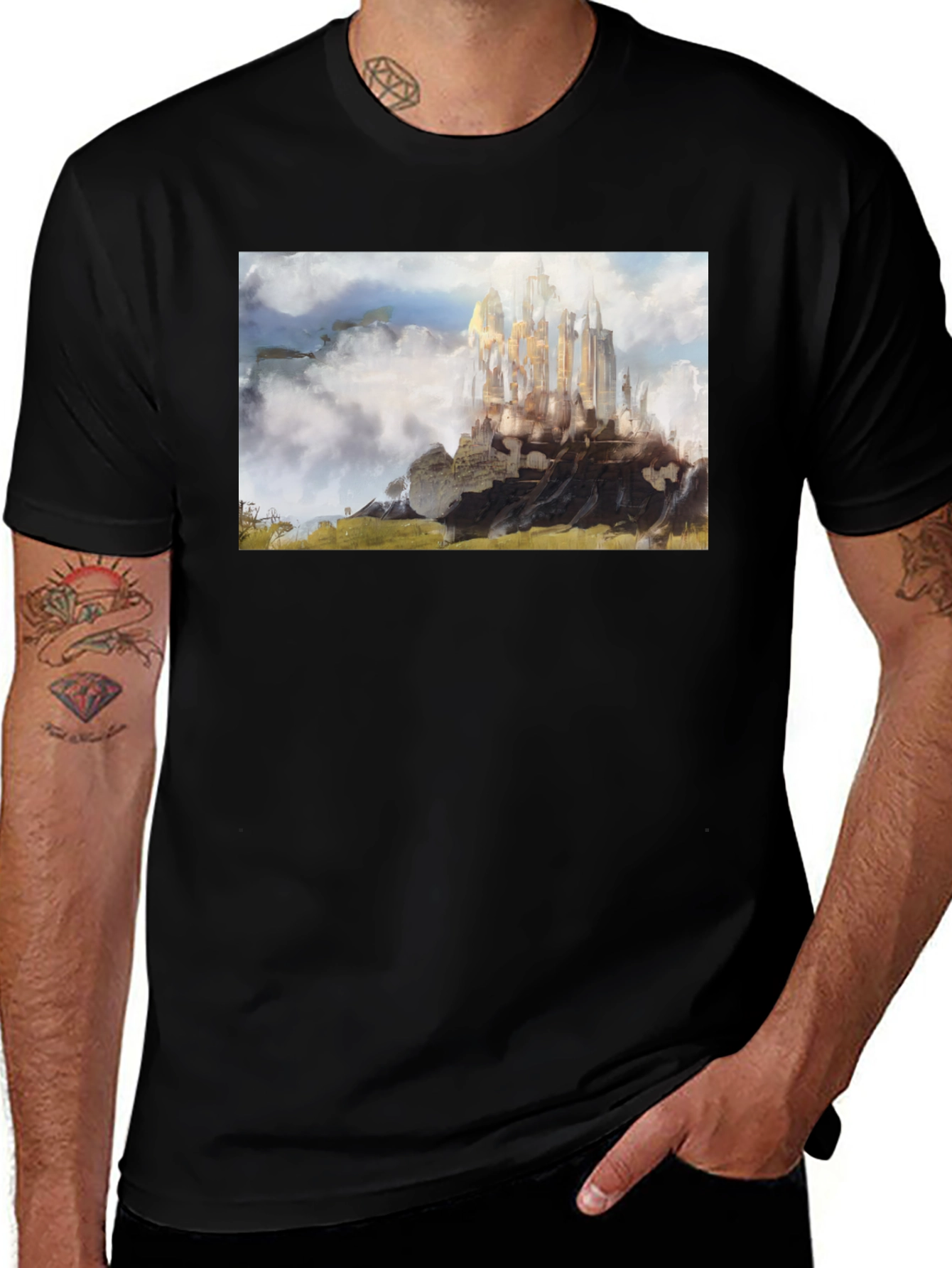 Fantasy Castle T-Shirt - Black Cotton Blend