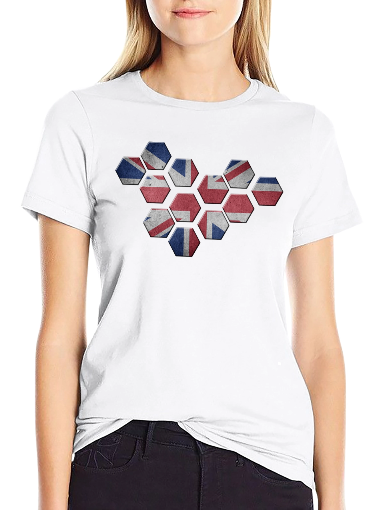 Union Jack Honeycomb Graphic Tee - Black Cotton Blend