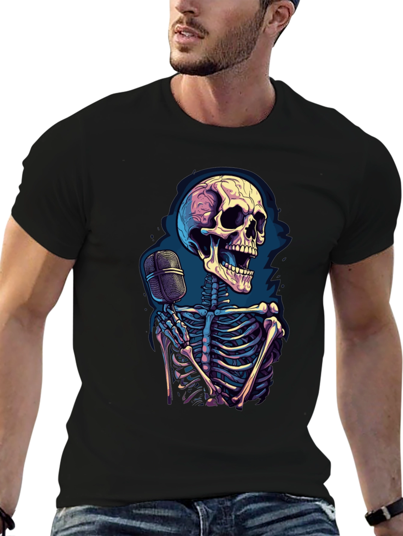 Skeleton Singer Graphic Tee - Black