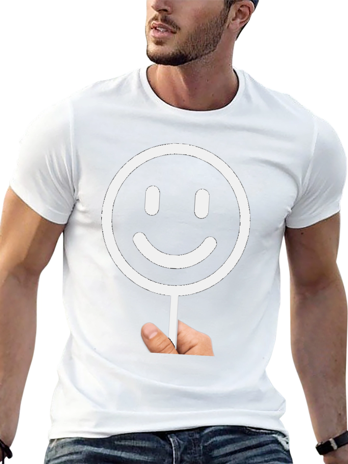 Smiley Face Graphic Tee - Black Cotton T-Shirt