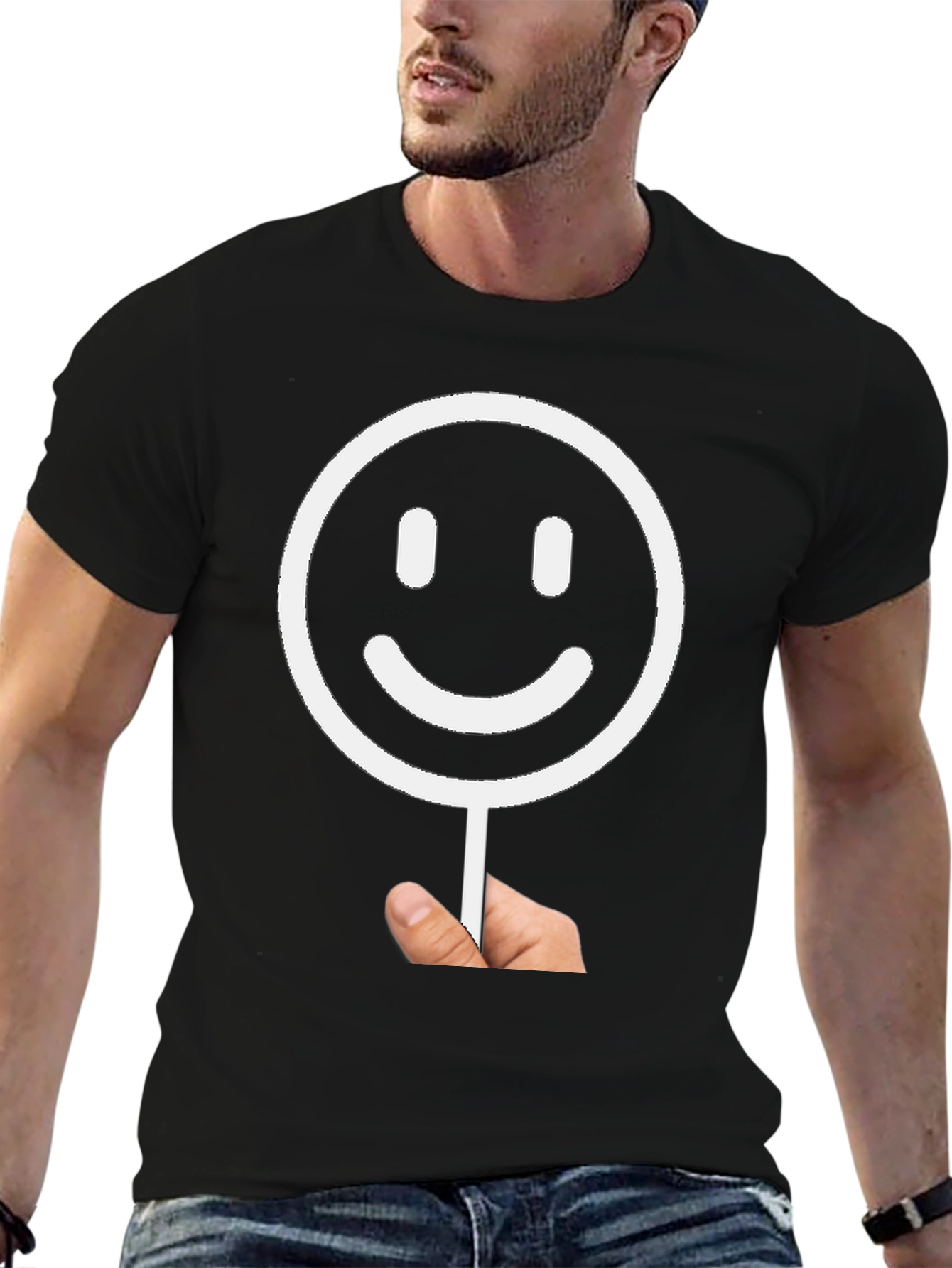 Smiley Face Graphic Tee - Black Cotton T-Shirt