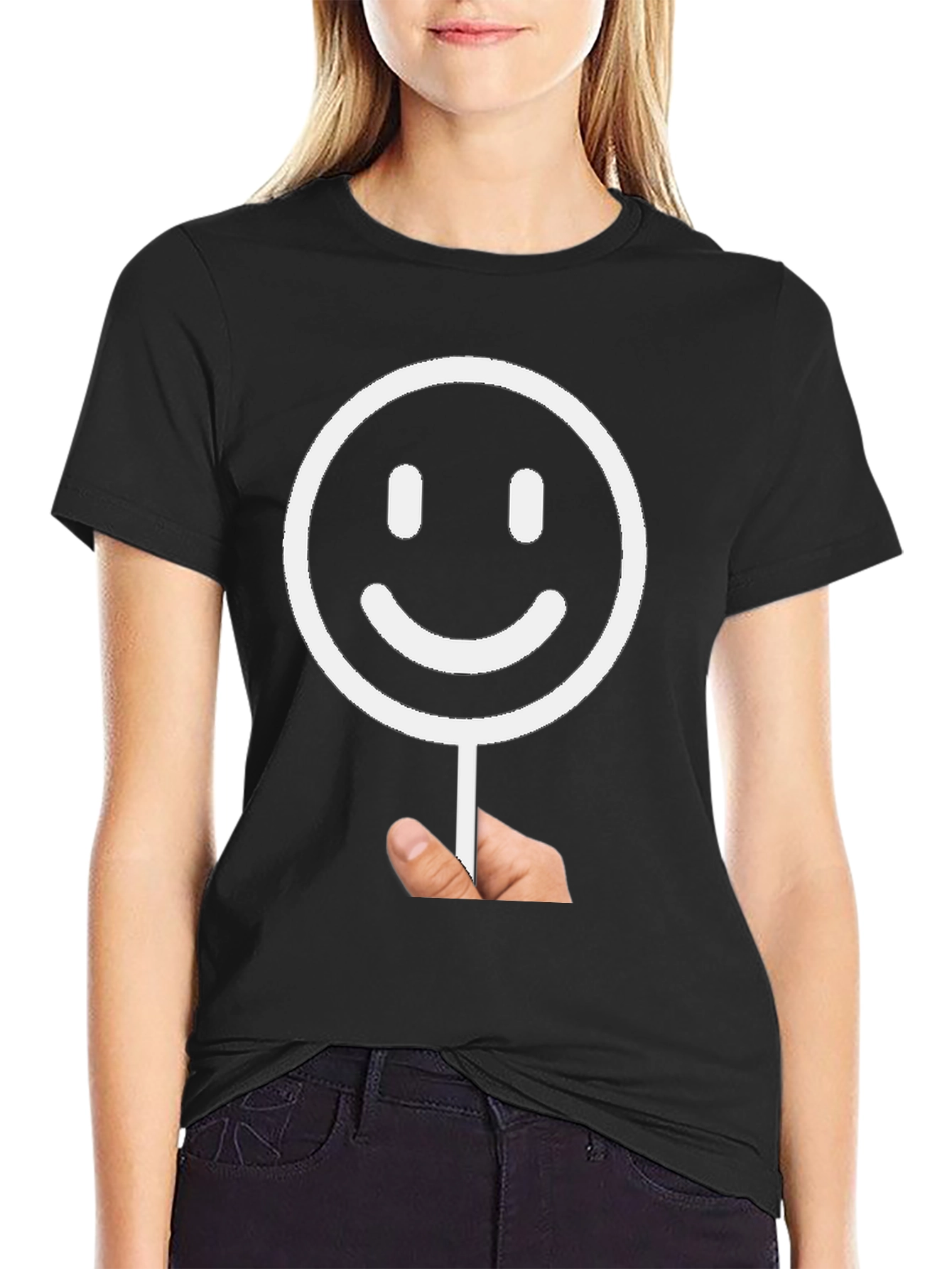Smiley Face Graphic Tee - Black Cotton T-Shirt
