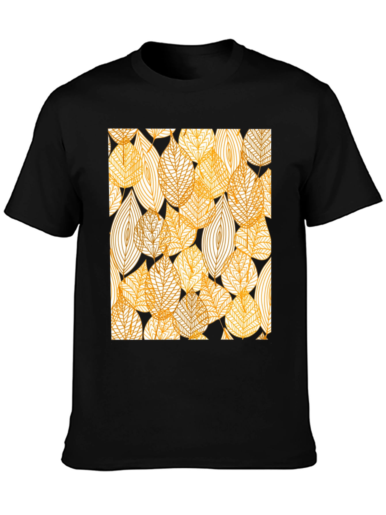 Stylish Leaf Pattern Black T-Shirt
