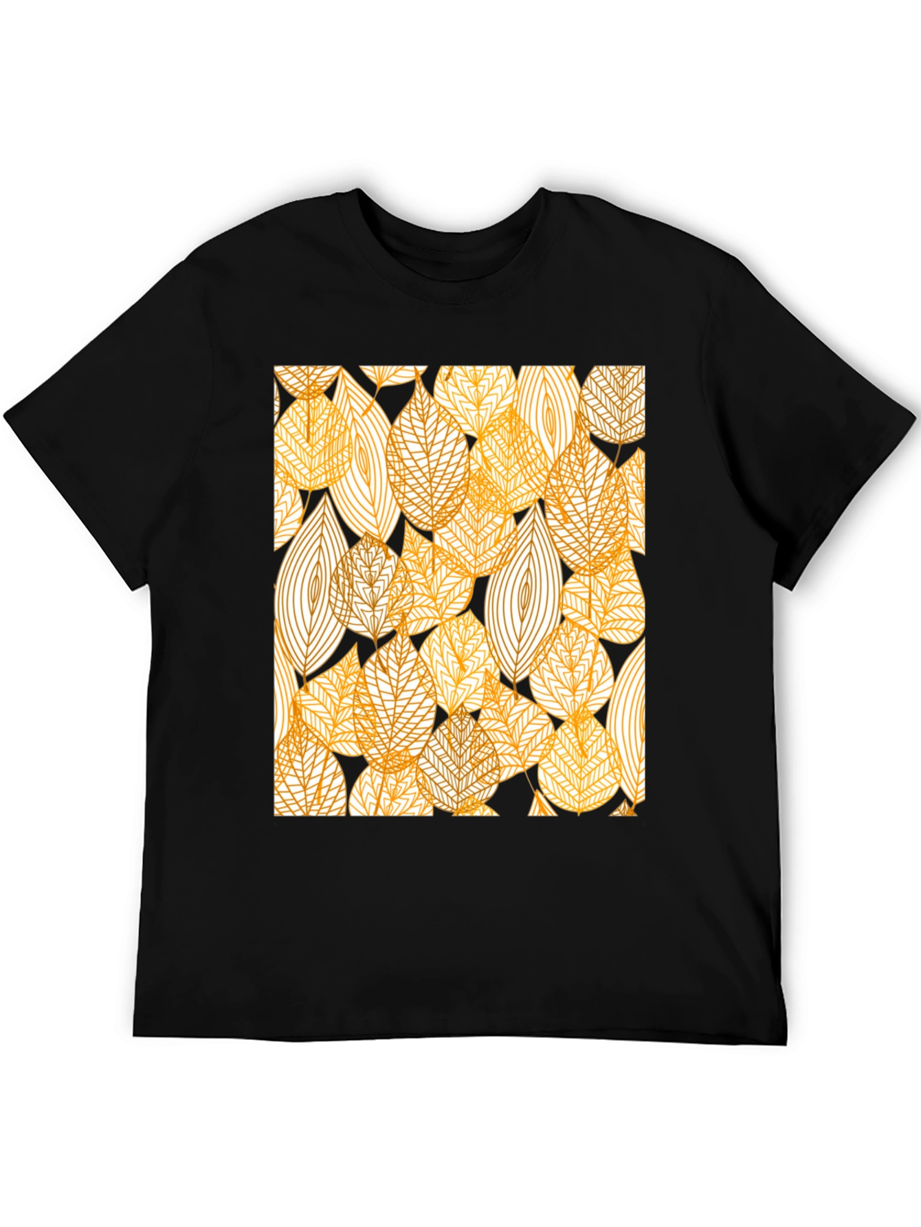 Stylish Leaf Pattern Black T-Shirt
