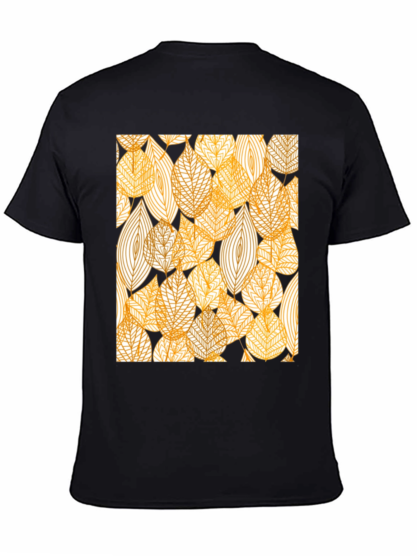 Stylish Leaf Pattern Black T-Shirt