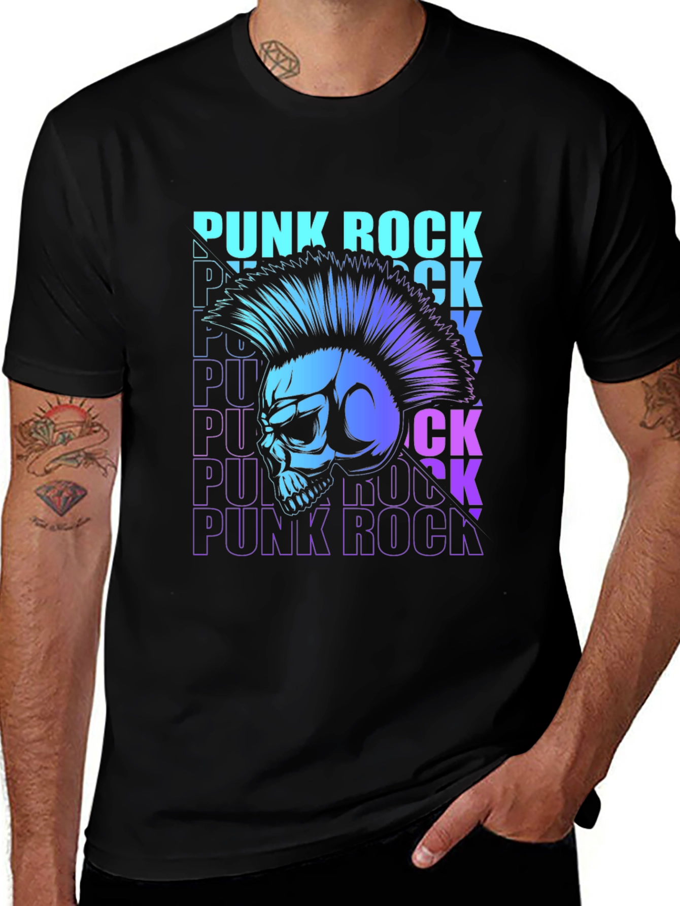 Punk Rock Skull Graphic T-Shirt