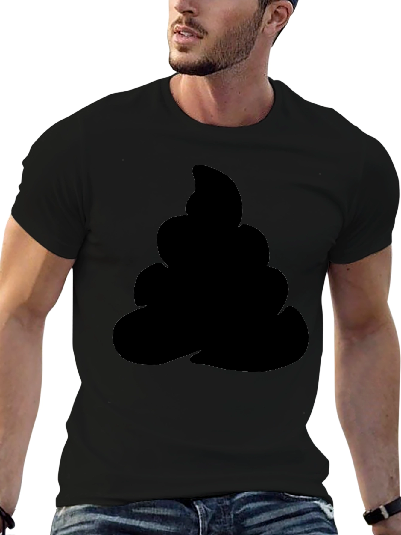 Novelty Black T-Shirt with Emoji Poop Design