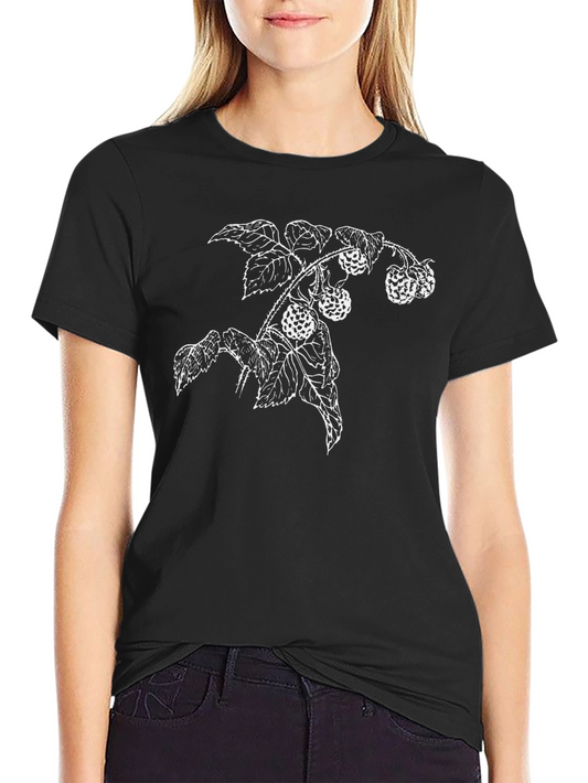 Botanical Raspberry Branch Black T-Shirt