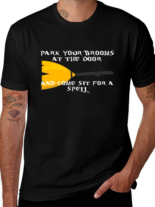 Park Your Brooms Graphic Tee - Halloween Witch Shirt