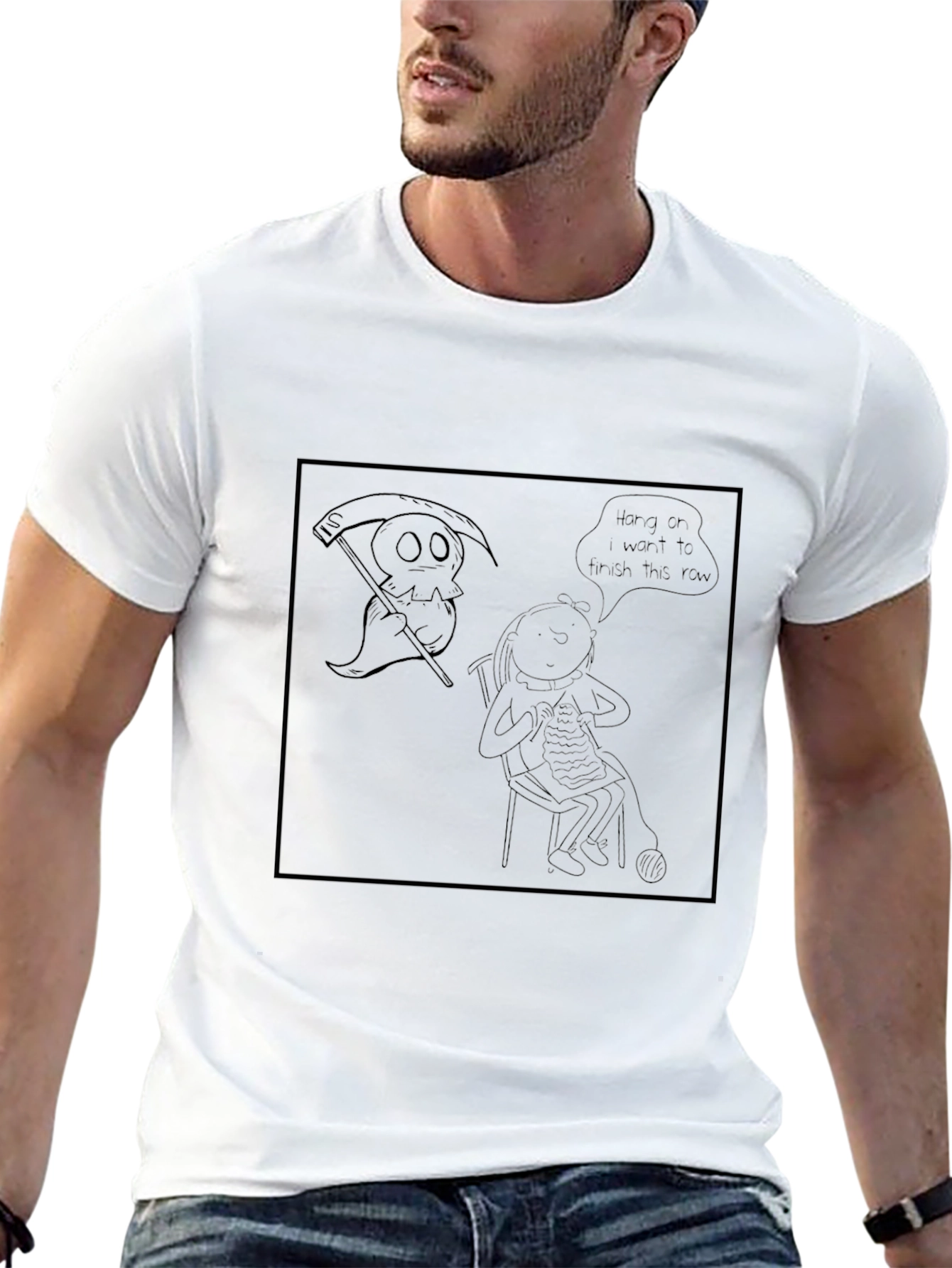 Grim Reaper Knitting T-Shirt - Hang On!
